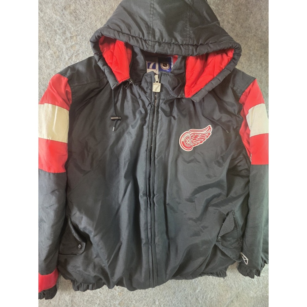 Detroit Red Wings Jacket Logo 7 Vintage 90s NHL Puffer XL Removable Hood